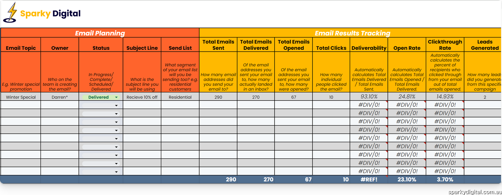 Email Planning Template
