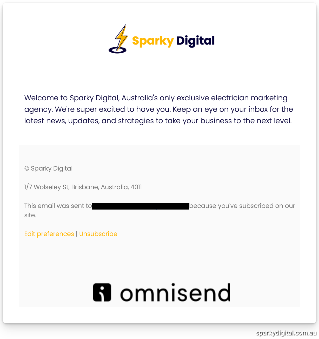 Sparky Digital Welcome Letter