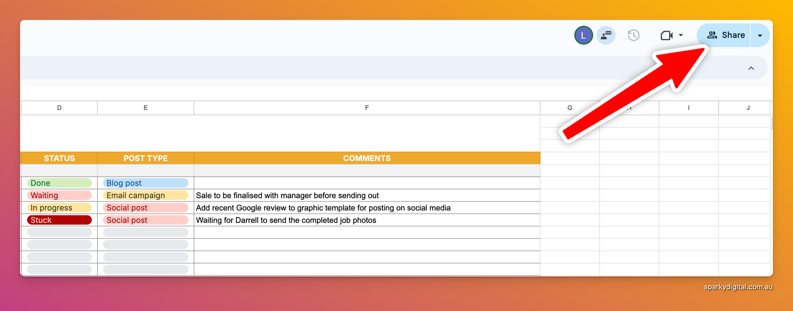 Sharing content calendar with team