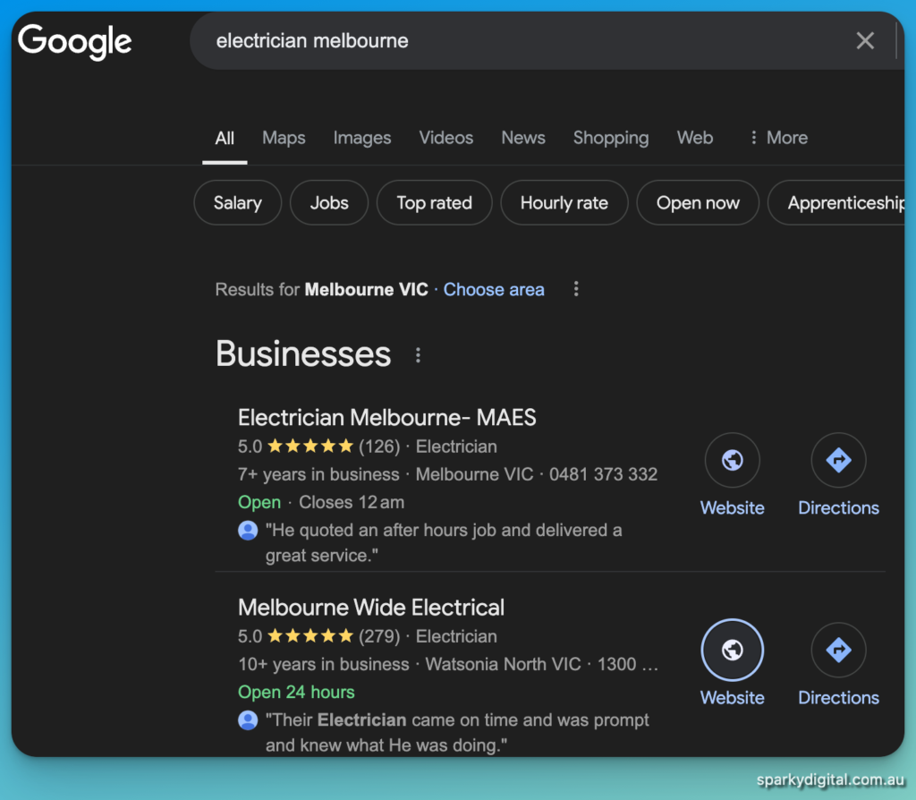 Electrician Melbourne Google Results